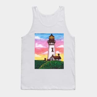 Watercolor - rainbow suntset lighthouse Tank Top